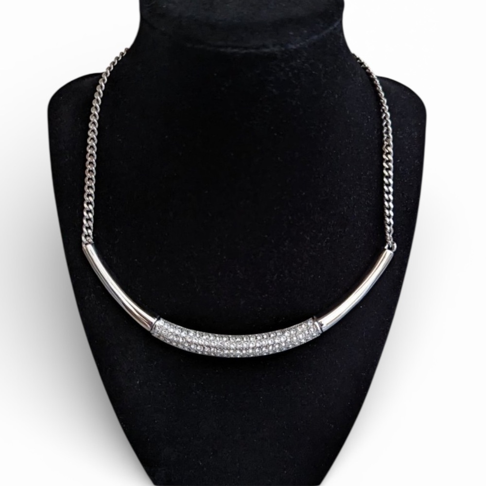 Touchstone Crystal by Swarovski White Collar Necklace (Rhodium Plated)